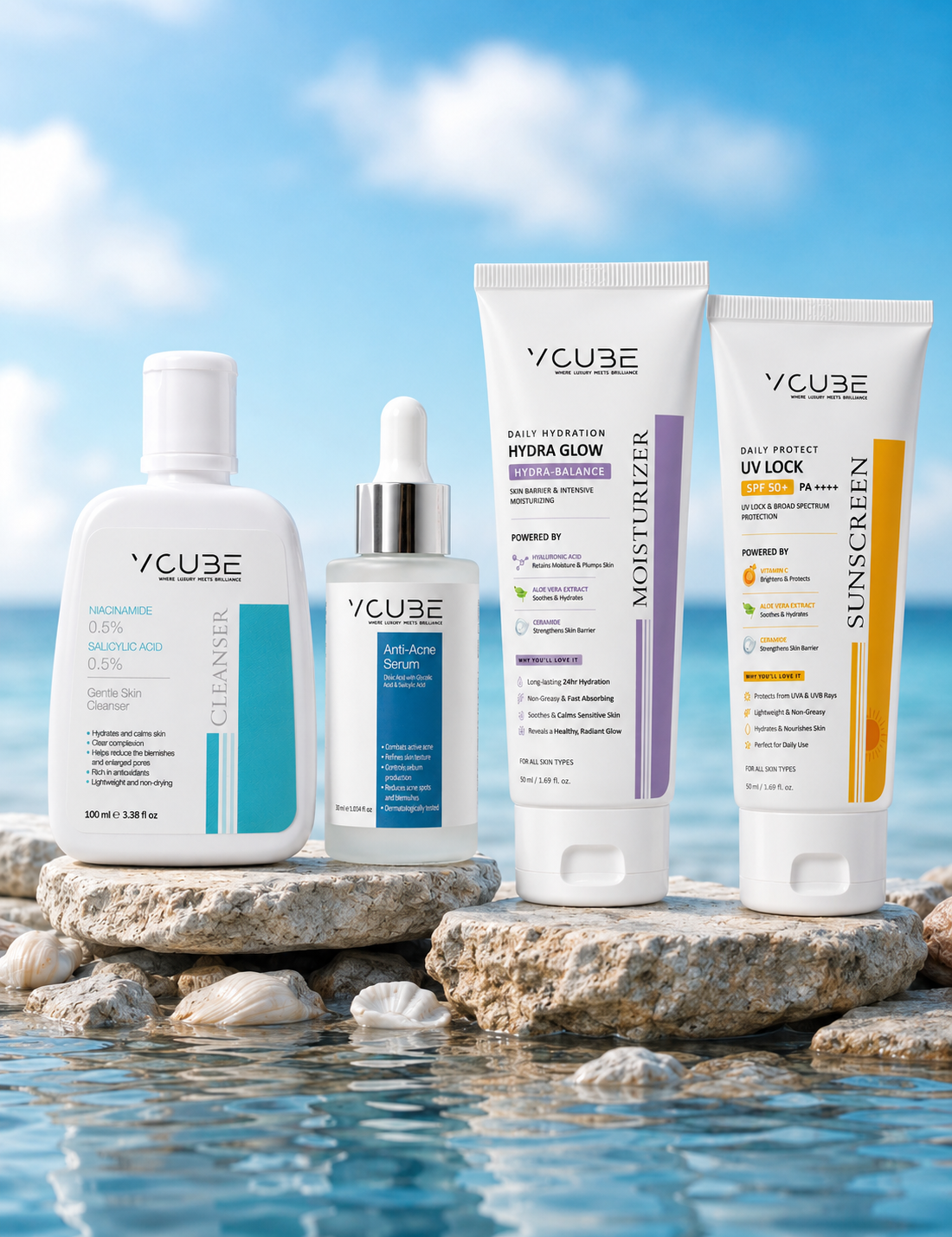 VCUBE Complete Skincare Combo – 4 Essential Products for Healthy, Glowing Skin