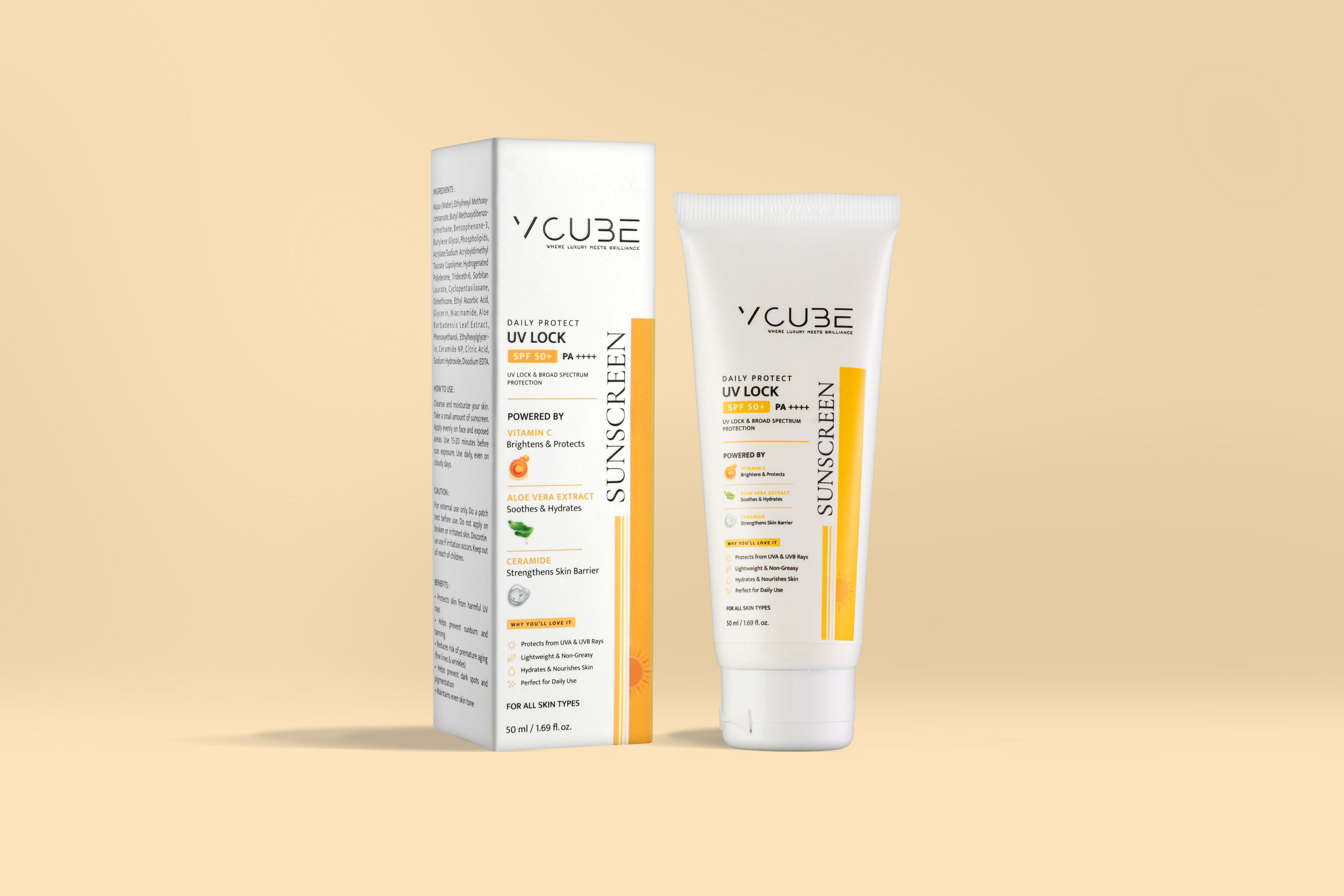 UV Lock Sunscreen SPF 50+ PA++++ UVA & UVB  (with Vitamin C+ Niacinamide + Ceramider)