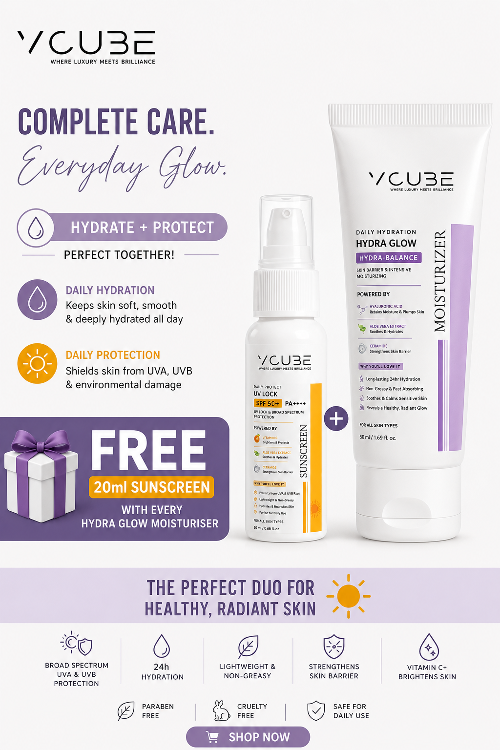 VCUBE Hydra Glow Moisturizer | 2% Hyaluronic Acid + 2% Ceramide