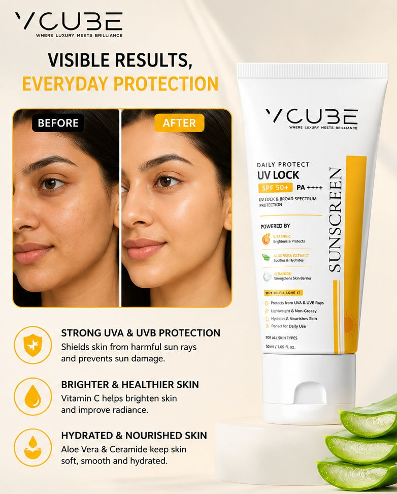 UV Lock Sunscreen SPF 50+ PA++++ UVA & UVB  (with Vitamin C+ Niacinamide + Ceramider)