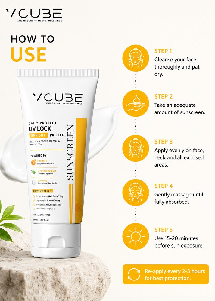 UV Lock Sunscreen SPF 50+ PA++++ UVA & UVB  (with Vitamin C+ Niacinamide + Ceramider)