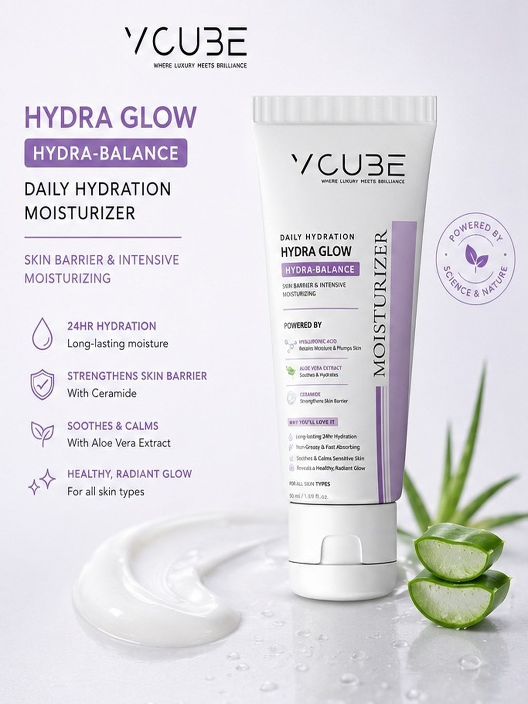 VCUBE Hydra Glow Moisturizer | 2% Hyaluronic Acid + 2% Ceramide