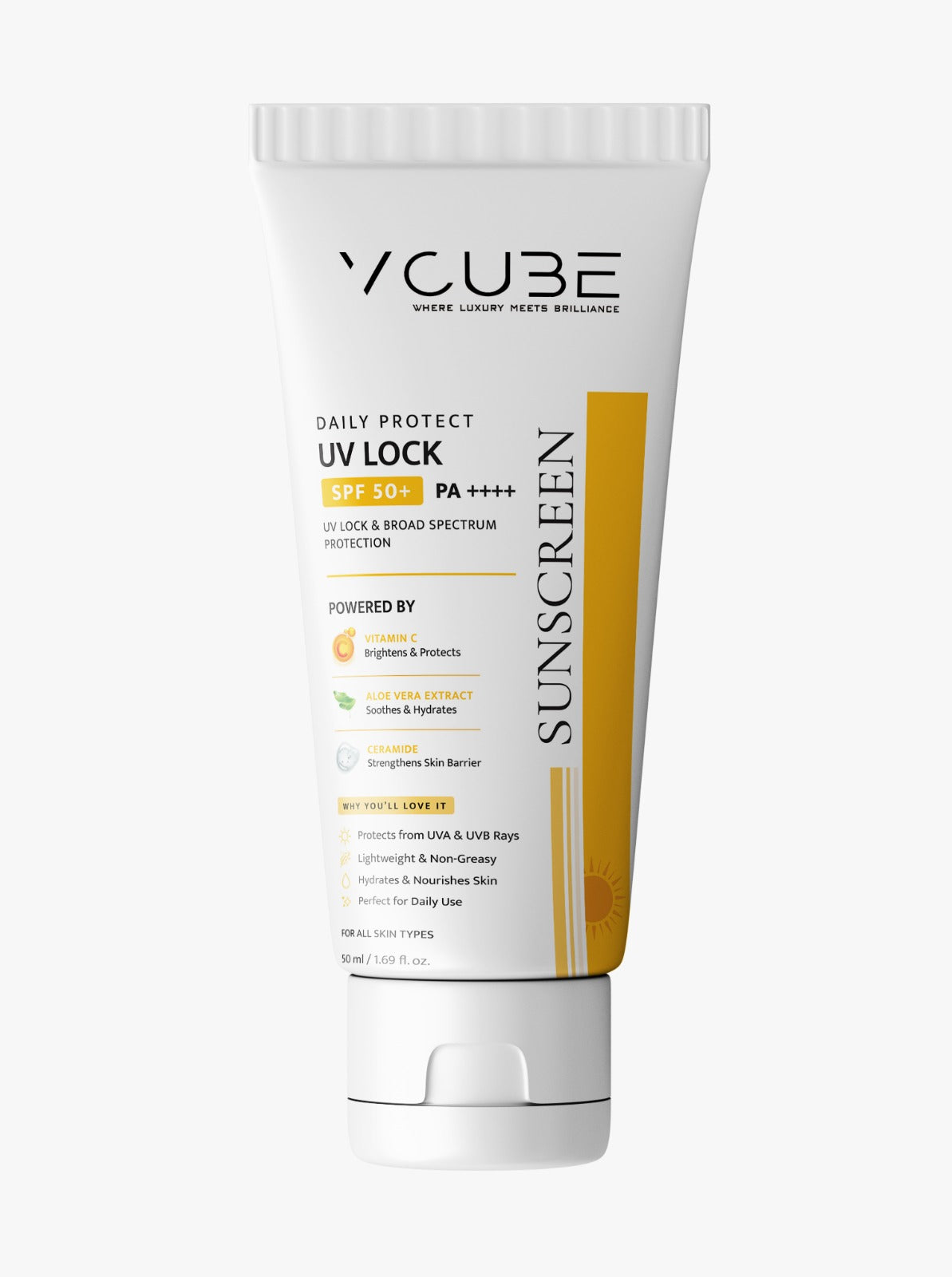 UV Lock Sunscreen SPF 50+ PA++++ UVA & UVB  (with Vitamin C+ Niacinamide + Ceramider)