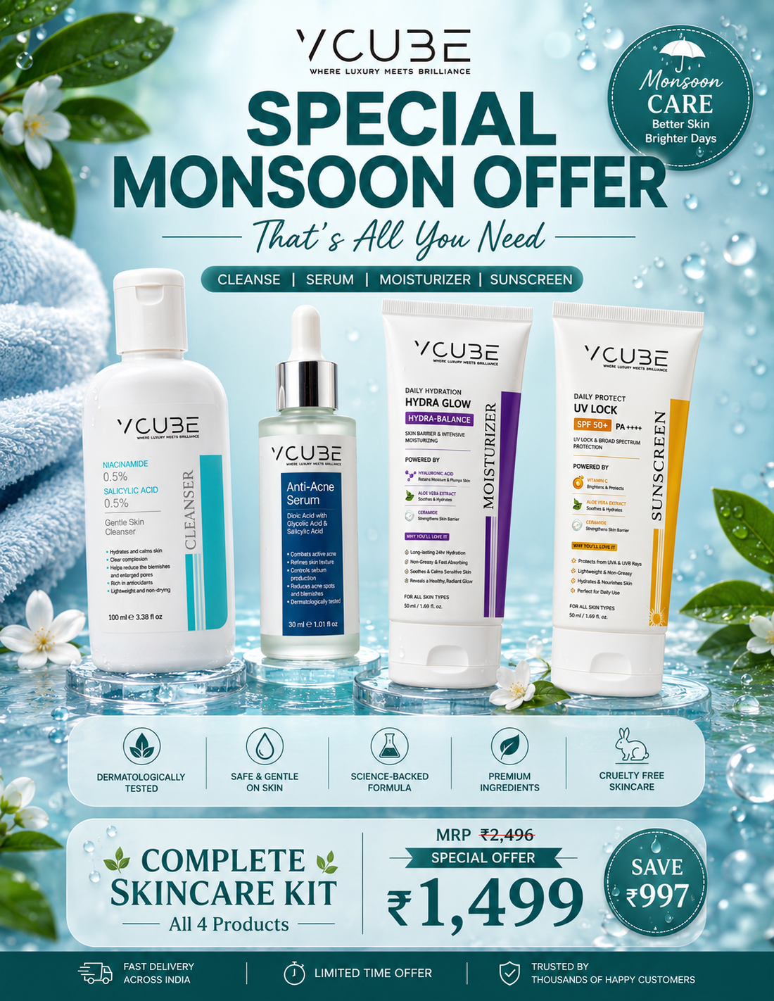 VCUBE Complete Skincare Combo – 4 Essential Products for Healthy, Glowing Skin