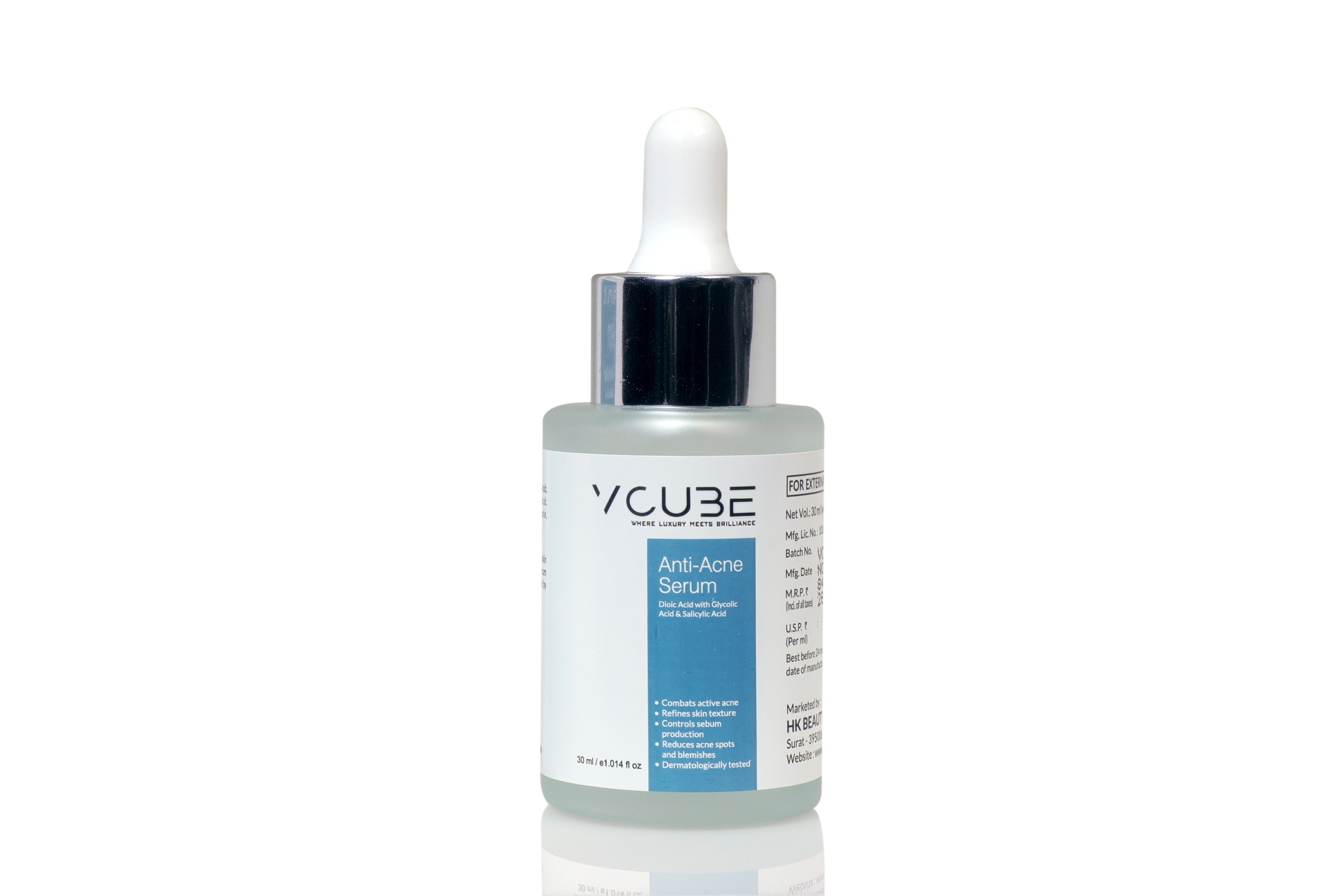 Anti Acne Face Serum with Salicylic Acid 1% & Glycolic Acid 2% for Pimples, Blackheads & Oil Control | Fragrance Free Vegan Serum – VCube
