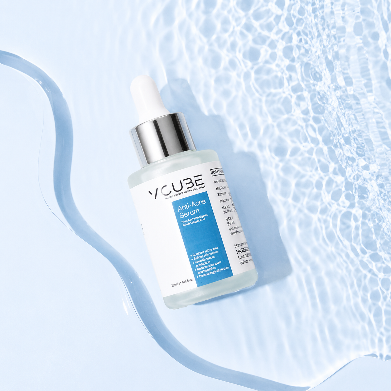 Anti Acne Face Serum with Salicylic Acid 1% & Glycolic Acid 2% for Pimples, Blackheads & Oil Control | Fragrance Free Vegan Serum – VCube