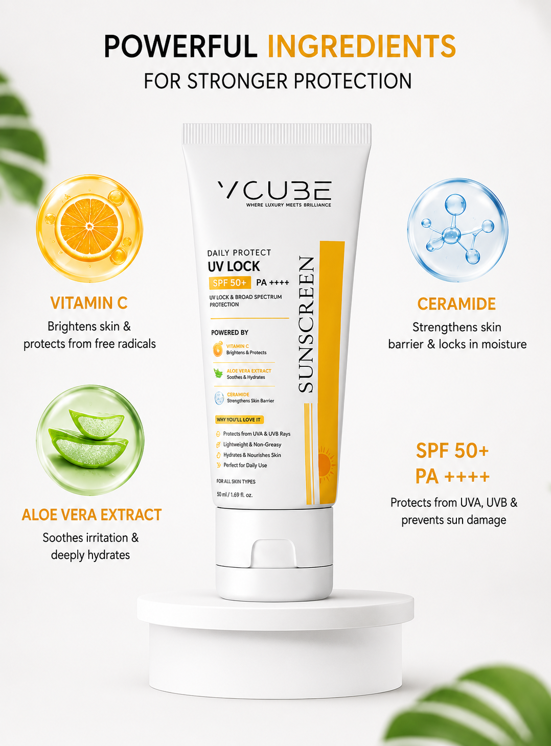 UV LOCK Sunscreen SPF 50+ PA++++ | Vitamin C + Niacinamide + Ceramide