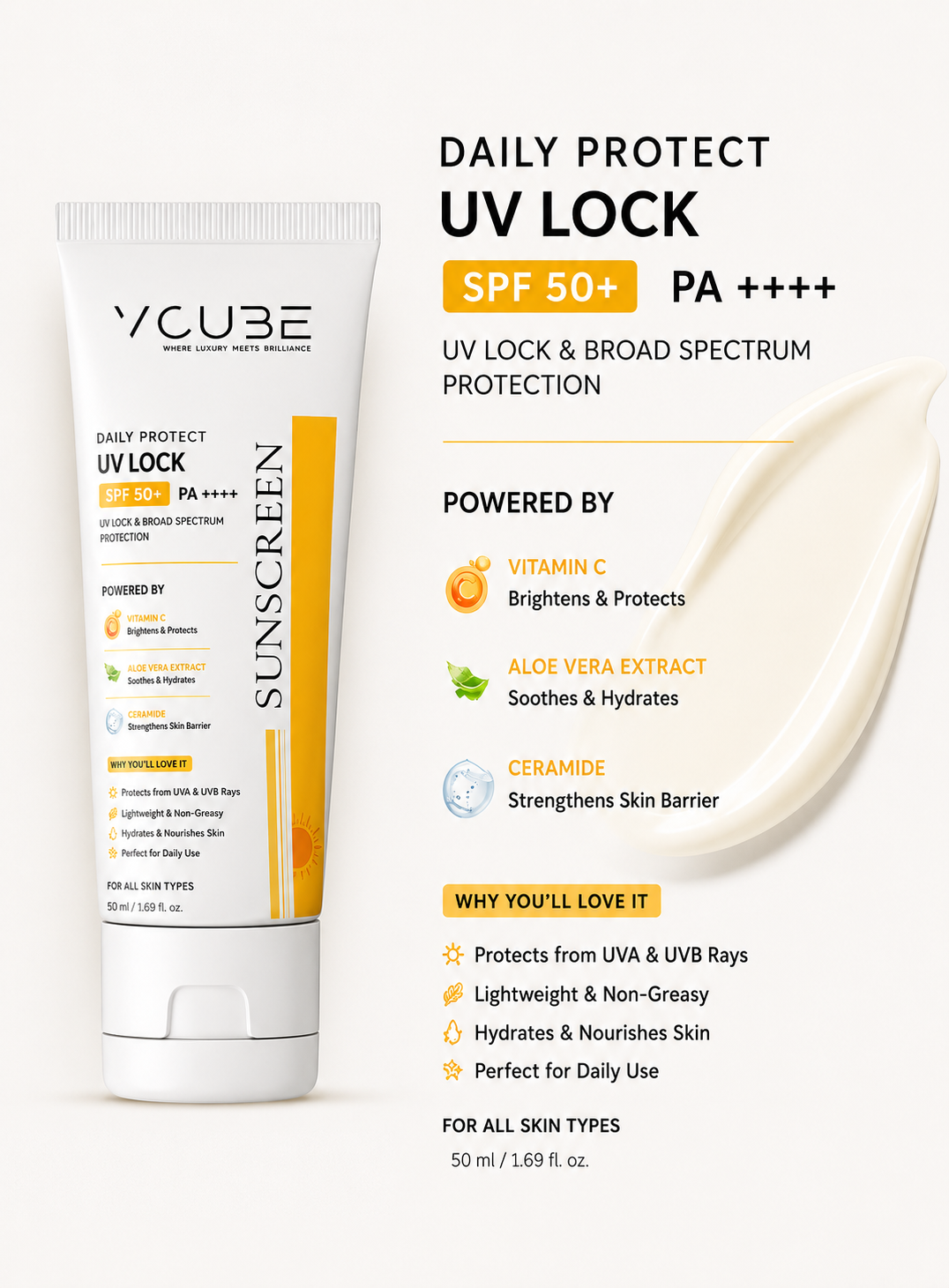 UV LOCK Sunscreen SPF 50+ PA++++ | Vitamin C + Niacinamide + Ceramide